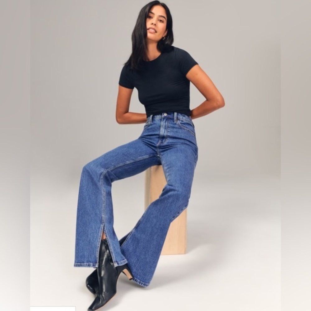 Abercrombie & Fitch High Rise The Vintage Flare Jeans Sz 34/18L Split Hem
